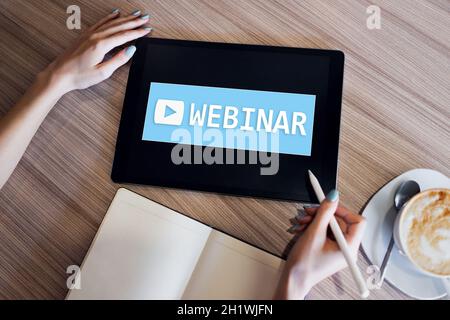 Webinar, E-learning, online education concept on screen. Stock Photo