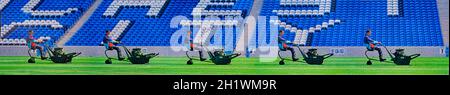 Multiple exposure of the last turf trim at Manchester City's former home at Maine Road, Manchester, England. Stock Photo