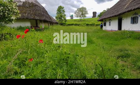 Ukraine, Kiev - June 11, 2020. The old house of peasants in the museum Pirogovo. National Museum of Folk Architecture and Everyday Life of Traditional Stock Photo