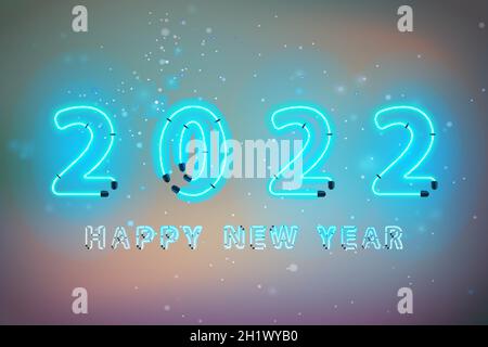 2022 happy new year bright neon lettering Stock Vector