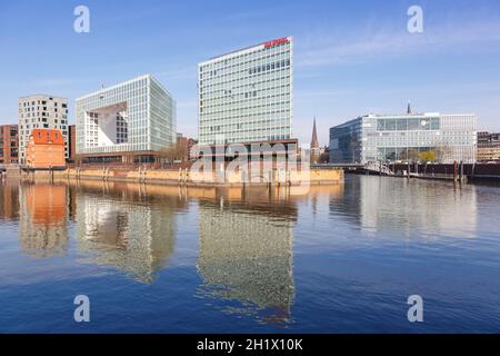 Hamburg, Germany - April 21, 2021: Der Spiegel headquarters at Ericusspitze in the HafenCity in Hamburg, Germany. Stock Photo