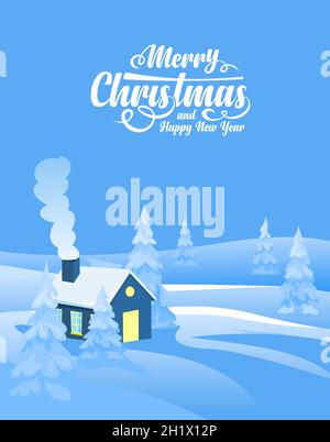 Winter landscape background with text Merry Christmas Stock Vector