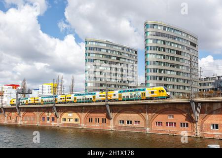 Berlin, Germany - April 23, 2021: Regional train of ODEG near Jannowitz bridge in Berlin, Germany. Stock Photo