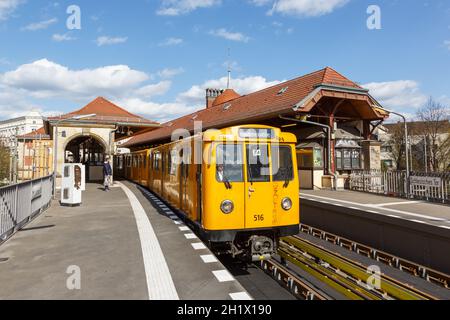 Berlin, Germany - April 23, 2021: Metro train line U3 station Schlesisches Tor in Berlin, Germany. Stock Photo