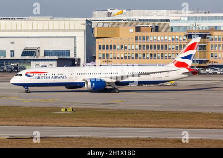 Stuttgart, Germany - January 15, 2021: British Airways Boeing 787-9 Dreamliner airplane at Stuttgart Airport (STR) in Germany. Stock Photo