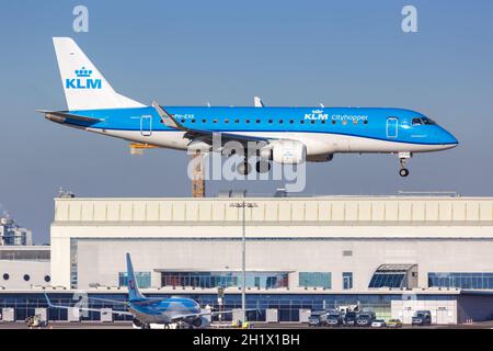 Stuttgart, Germany - January 15, 2021: KLM cityhopper Embraer 175 airplane at Stuttgart Airport (STR) in Germany. Stock Photo