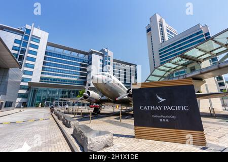 Hong Kong, China - September 20, 2019: Cathay Pacific City headquarter Douglas DC-3 airplane at Hong Kong Airport (HKG) in China. Stock Photo