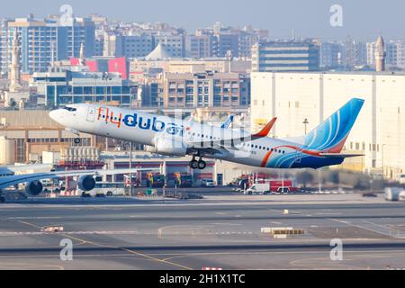 Dubai, United Arab Emirates - May 27, 2021: FlyDubai Boeing 737-800 airplane at Dubai airport (DXB) in the United Arab Emirates. Stock Photo