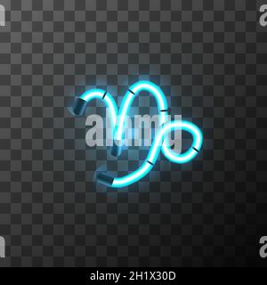 Capricornus bright blue neon zodiac sign, star sign for astrology horoscope on transparent background Stock Vector