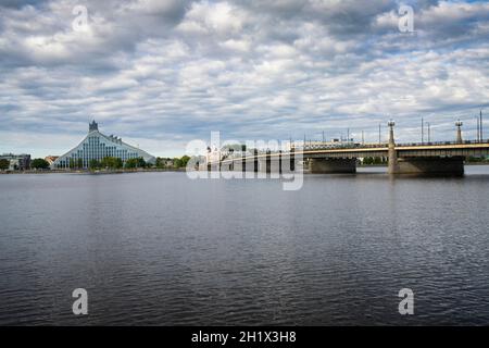 Riga, Latvia. 22 August 2021.  Panoramic view of the  National Library of Latvia Stock Photo