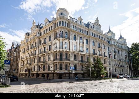 Riga, Latvia. 22 August 2021.   some old Art Noveau buildings in the city center Stock Photo