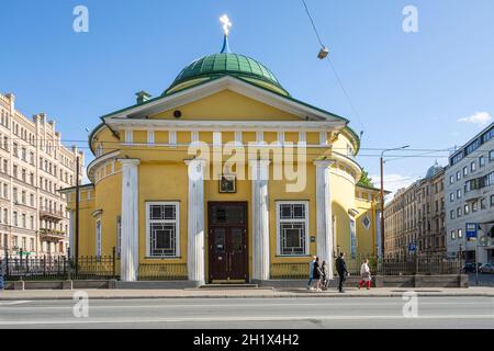 Riga, Latvia. August 2021.  The outdoor view of the St. Alexander Nevsky Church in the city center Stock Photo