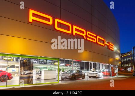 Stuttgart, Germany - March 2, 2021: Porsche car dealer cars in Stuttgart, Germany. Stock Photo