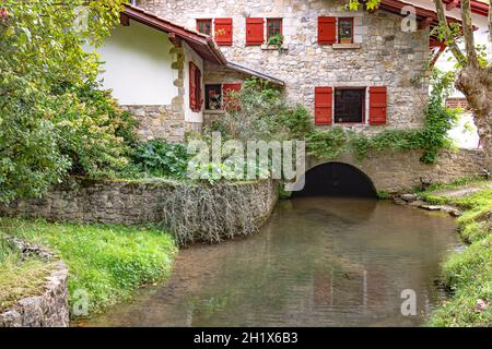 The old watermill 'Moulin de Bassilour' is still milling today at Bidart, Pays Basque, southern France. Stock Photo