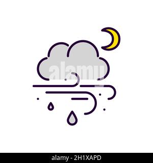 Bad weather autumn night. Rain and wind. Pixel perfect, editable stroke colorful line art icon Stock Vector