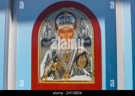 Demre, Antalya, Turkey - May 11, 2021: Icon depicting St. Nicholas the Wonderworker at Demre, Antalya, Turkey on May 11, 2021 Stock Photo