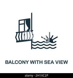 Balcony With Sea View icon. Monochrome sign from balcony collection. Creative Balcony With Sea View icon illustration for web design, infographics and Stock Vector