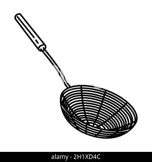 Strainer Part of Cooking Accessories and Equipment Device Hand Drawn Icon Set Vector. Stock Vector