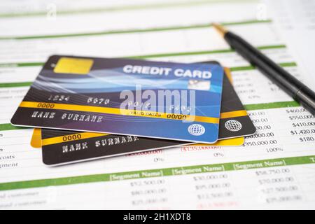 Credit card on spreadsheet paper. Finance development, Banking Account, Statistics, Investment Analytic research data economy, Stock exchange trading, Stock Photo