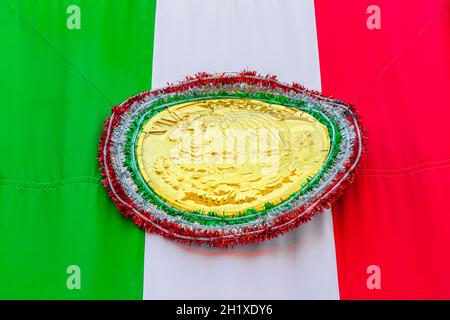 Mexican flag green white red in the center of Mexico City in Mexico. Stock Photo