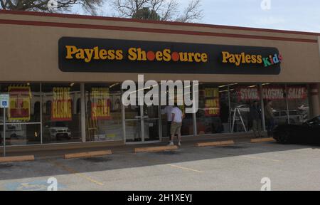 Tyler, TX - March 6, 2019 : Payless ShoeSource on 5th Street with Going out of Business signs, Tyler TX Stock Photo