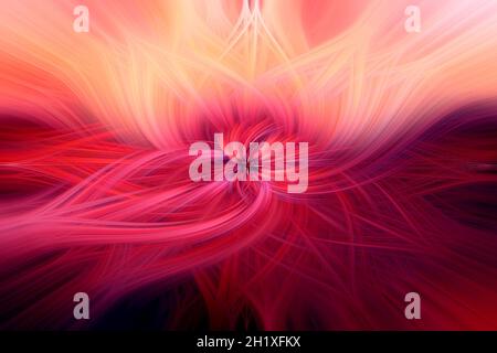 Abstract red twisted light fibers effect background with waves. Stock Photo