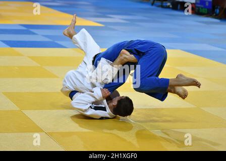 Orenburg, Russia - 21 October 2017: Boys compete in Judo at the all-Russian Judo tournament among boys and girls dedicated to the memory of V. S. Cher Stock Photo