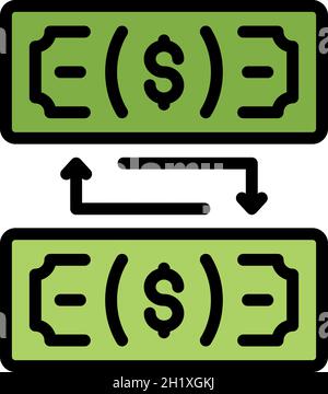 Dollar banknote exchange icon. Outline dollar banknote exchange vector icon color flat isolated Stock Vector
