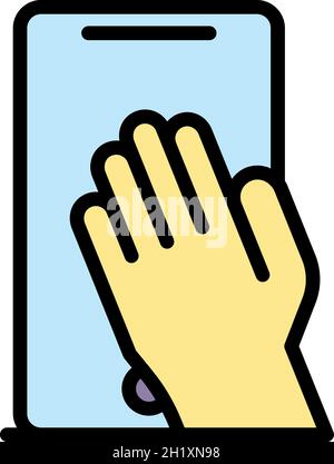 Smartphone fingerprint icon. Outline smartphone fingerprint vector icon color flat isolated Stock Vector