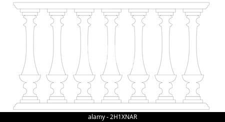 Decorative fence contour isolated on white background. Part of the railing. Vector illustration Stock Vector