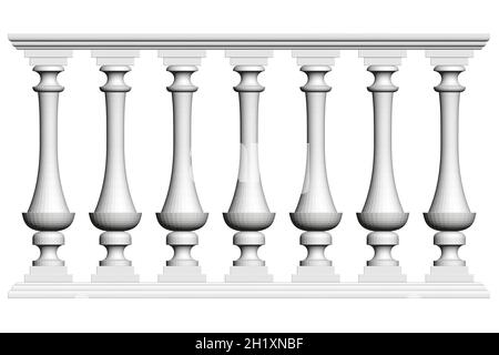 Decorative fence isolated on a white background. Part of the railing. 3D. Vector illustration Stock Vector