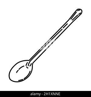 Stirring Spoon Part of Cooking Accessories and Equipment Device Hand Drawn Icon Set Vector. Stock Vector