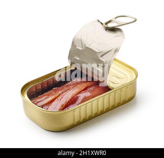 canned anchovy fillets isolated on white background Stock Photo