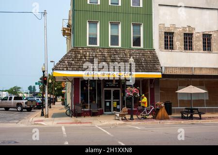 Alpena Michigan, USA - July 19, 2021: Cabin Creek Coffee storefront in Alpena Stock Photo