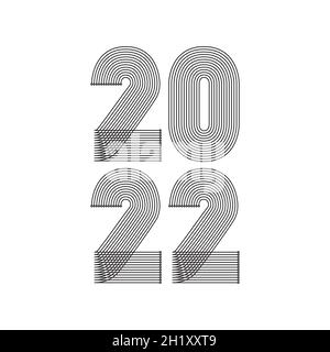 2022 Happy New Year. Abstract geometric cover design background. 2022 numbers in thin lines striped style vector illustration. Annual Report, banner, Stock Vector