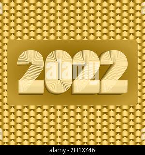 2022 Happy New Year. Abstract geometric cover design background. 3d dimensional 2022 numbers in thin lines striped style vector illustration. Annual R Stock Vector