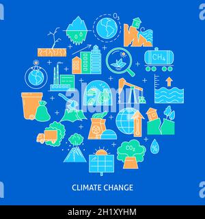 Climate change banner with text in line style. Ecology problems and environment protection. Vector illustration. Stock Vector