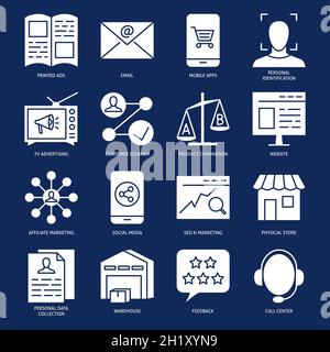 Omni channel icon collection in flat style. Vector illustration. Stock Vector