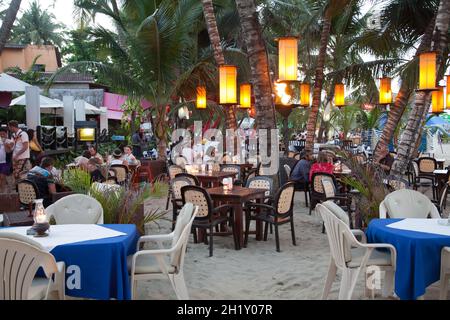 Outdoor cafes on beach in Cabarete. Stock Photo