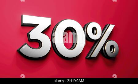 Silver Gold 30 Percent off Sign on Red Background, Special Offer 30% Stock Photo