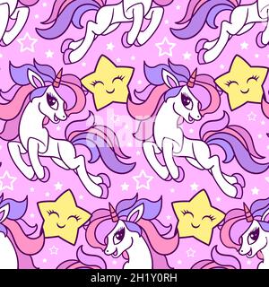 Seamless pattern with unicorn and stars. Vector Stock Vector