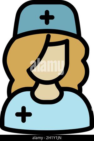 Woman nurse icon. Outline woman nurse vector icon color flat isolated Stock Vector