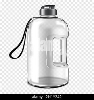 Clear plastic large water bottle on transparent background, realistic vector mock-up. Portable gallon water jug, mockup. Template for design Stock Vector