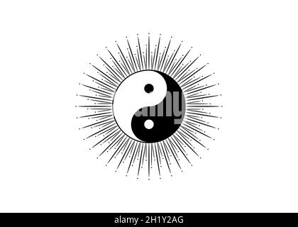Ying Yang symbol of harmony and balance, Chinese phylosophy describes how opposite and contrary forces may be complementary, interconnected Stock Vector