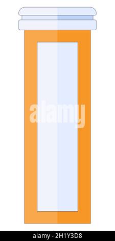 Pill bottle icon in a flat style, medicine plastic orange pill container, illustration isolated on a white background. Stock Vector