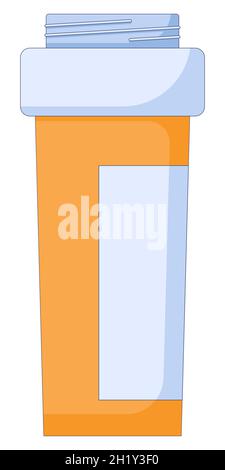 Pill bottle icon in a flat style, medicine plastic orange pill container, illustration isolated on a white background. Stock Vector