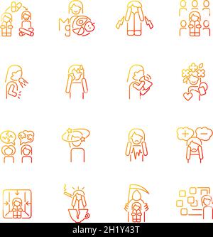 Panic disorder gradient linear vector icons set Stock Vector