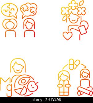 Mental disorders treatment gradient linear vector icons set Stock Vector