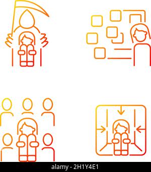 Fears and phobias gradient linear vector icons set Stock Vector