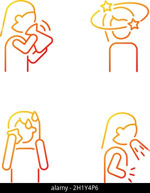 Panic disorder symptoms gradient linear vector icons set Stock Vector